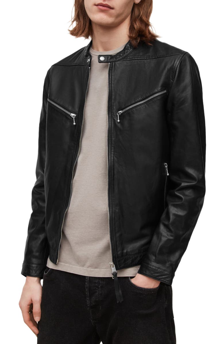 AllSaints Palm Leather Jacket, Main, color, Black