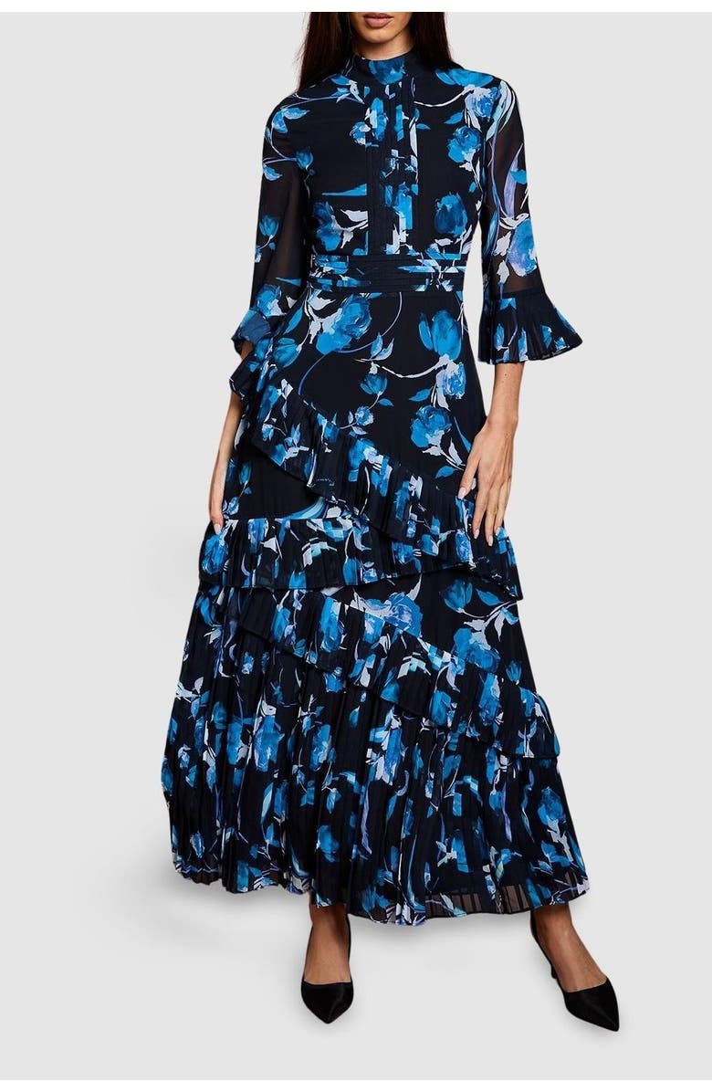 Coast Pleated Frill Chiffon Maxi Dress, Alternate, color, Navy