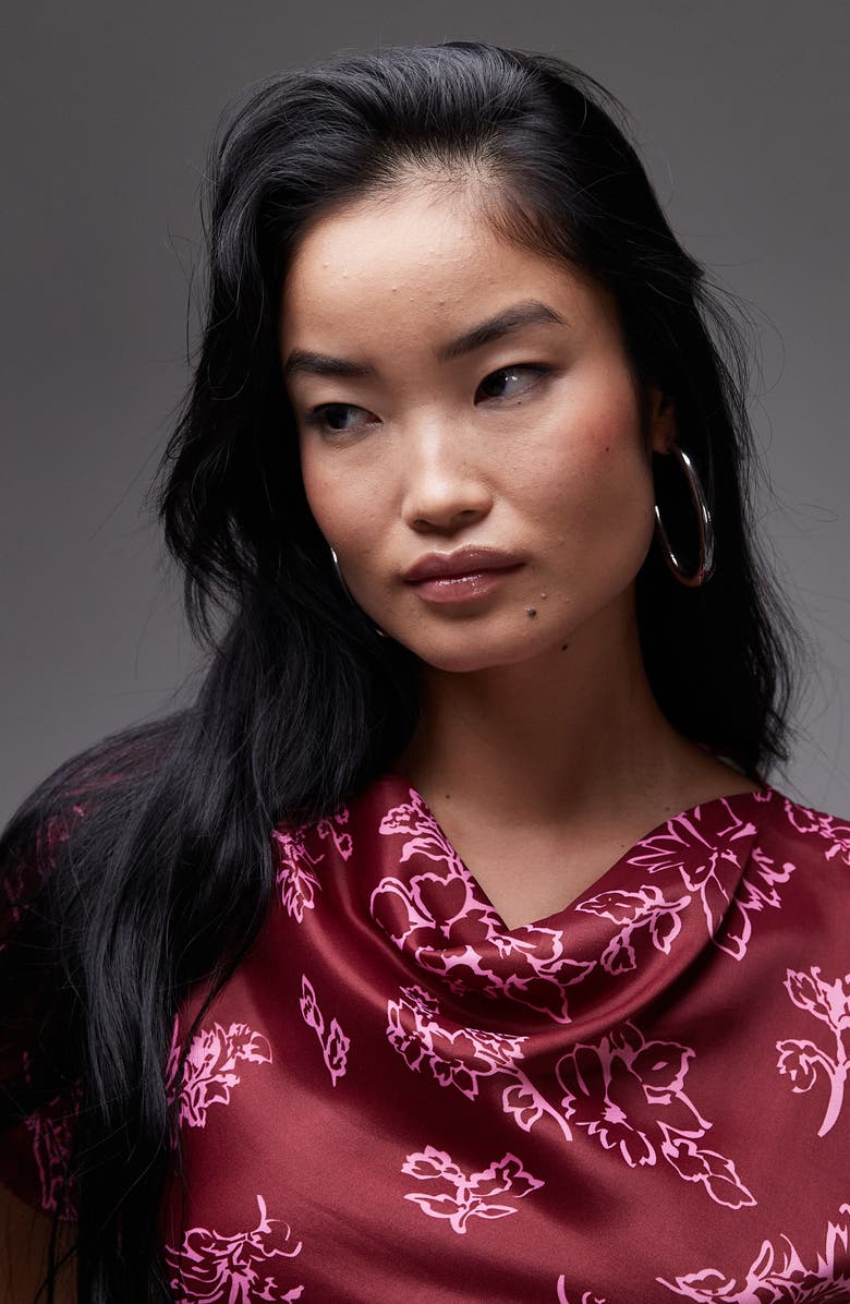 Floral Cowl Neck Satin Minidress