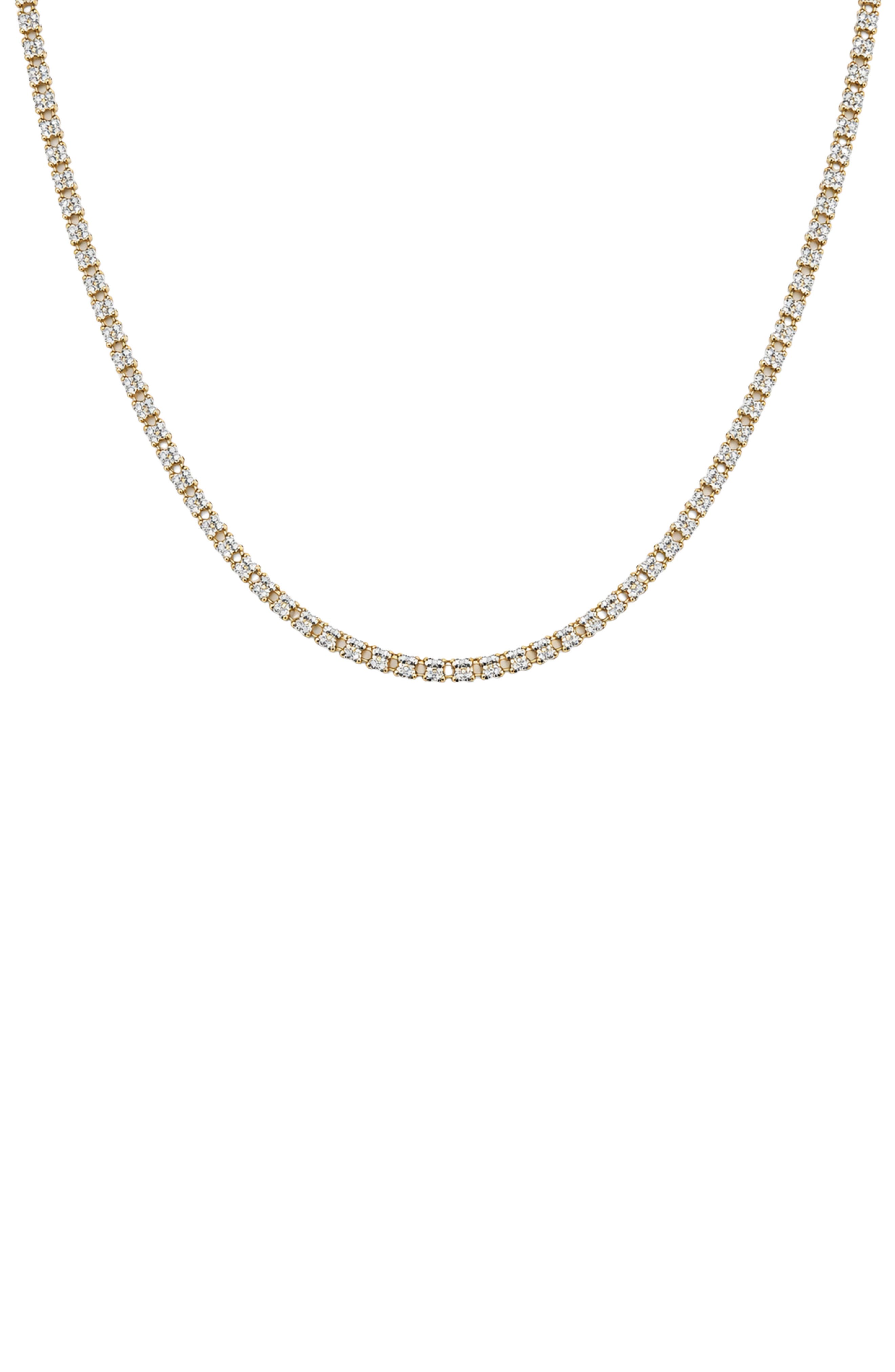 Two Tone Two Row Cubic Zirconia Tennis Necklace