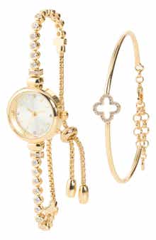 Bracelet Watch & Clover Bangle Bracelet Set