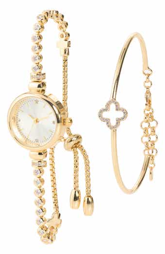 Bracelet Watch & Clover Bangle Bracelet Set