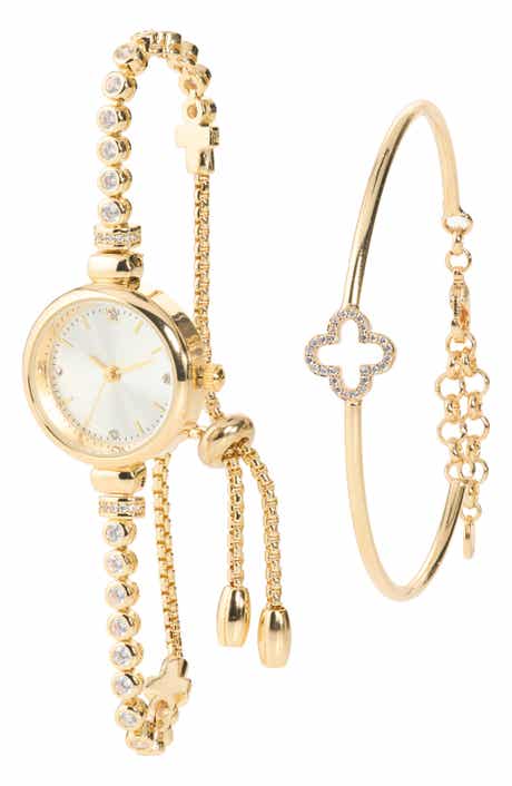 Bracelet Watch & Clover Bangle Bracelet Set