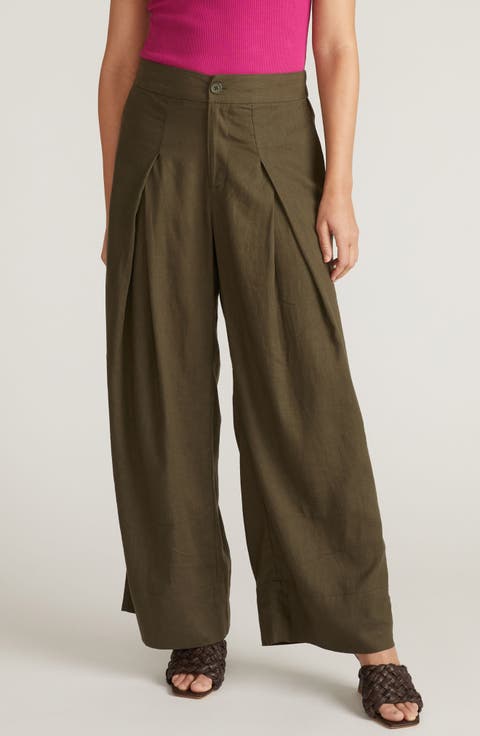 Marley Pleated Linen Blend Wide Leg Pants (Plus)
