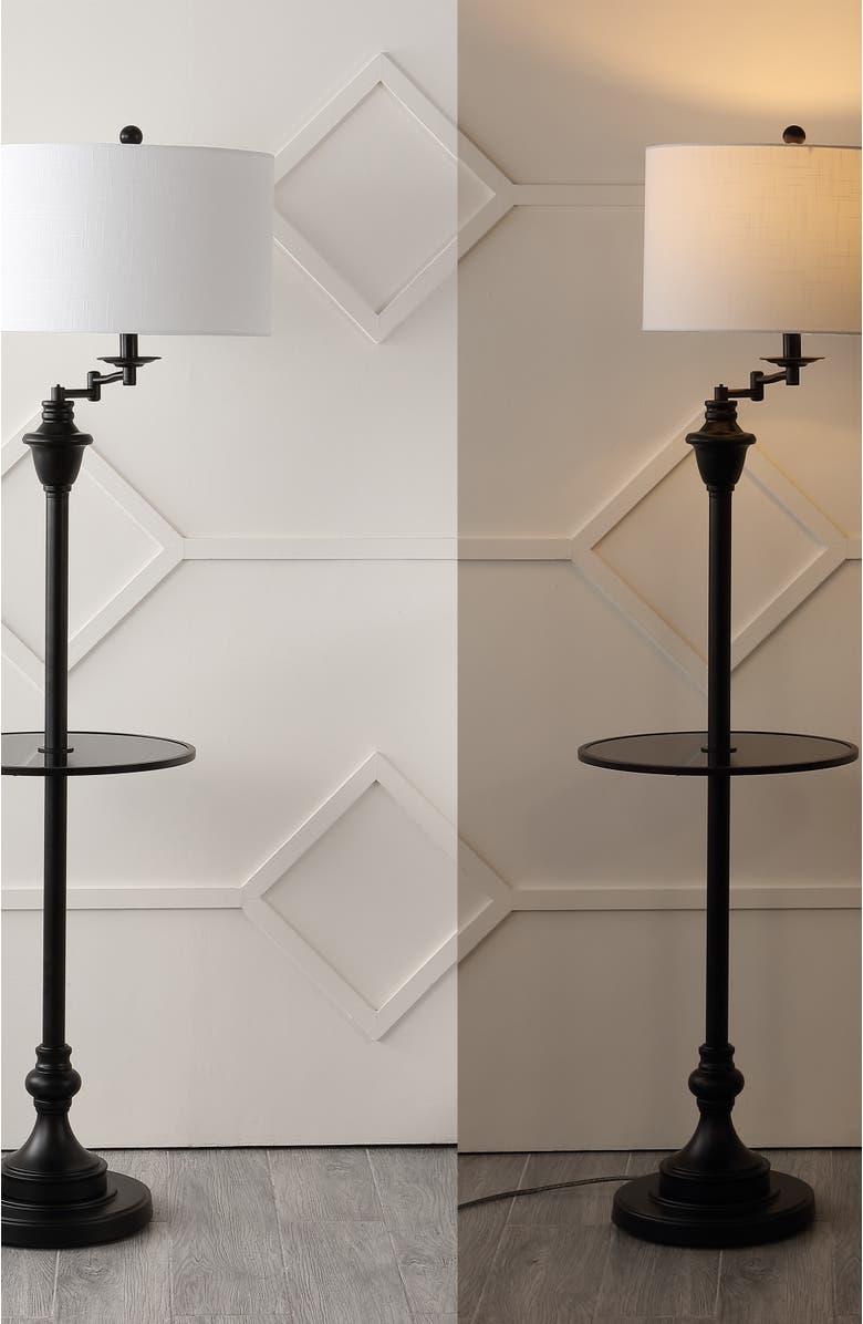 JONATHAN Y Cora 60" Metal/Glass LED Side Table and Floor Lamp, Alternate, color, Black