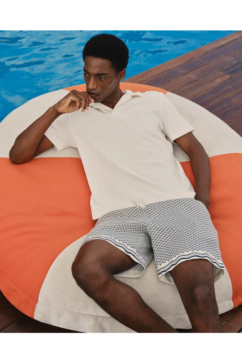 Bulldog Mid-Length Ocra Printed Swim Shorts, Alternate, color, WHITE SAND/NIGHT IRIS