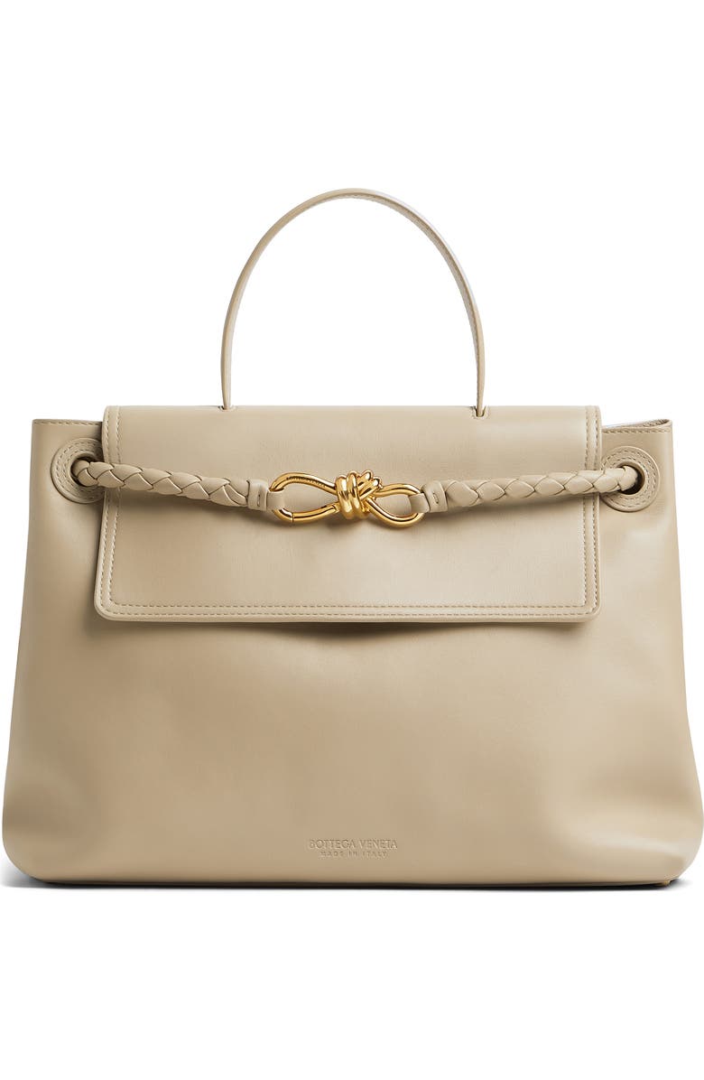 Bottega Veneta Ciao Ciao Knot Detail Leather Top Handle Bag, Main, color, 9614 Ecru-Muse Brass
