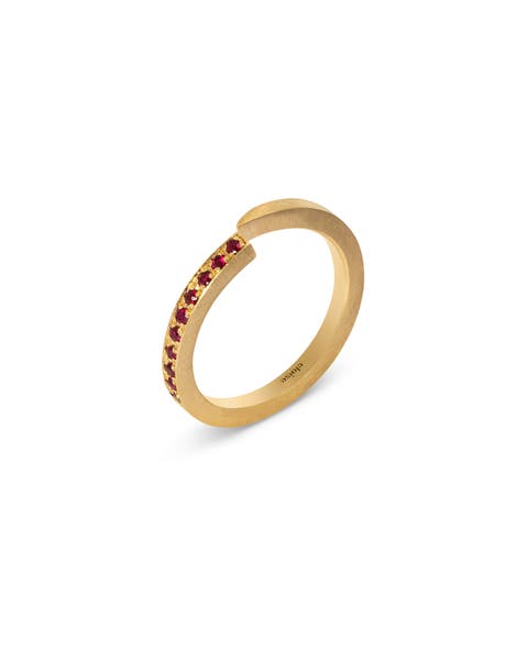 Crescent Moon Ring Natural Ruby. Handmade in Italy