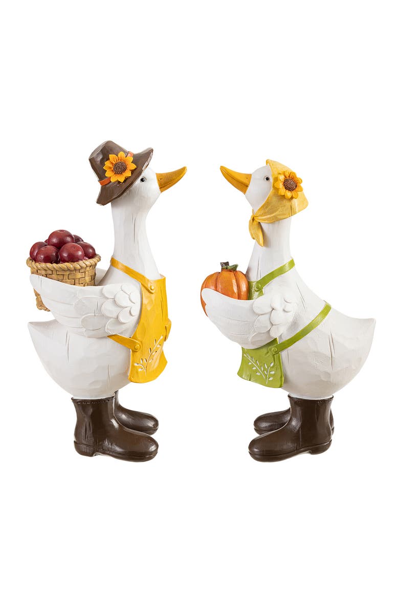 Set of 2 Fall Resin Geese Table Decor, Alternate, color, White
