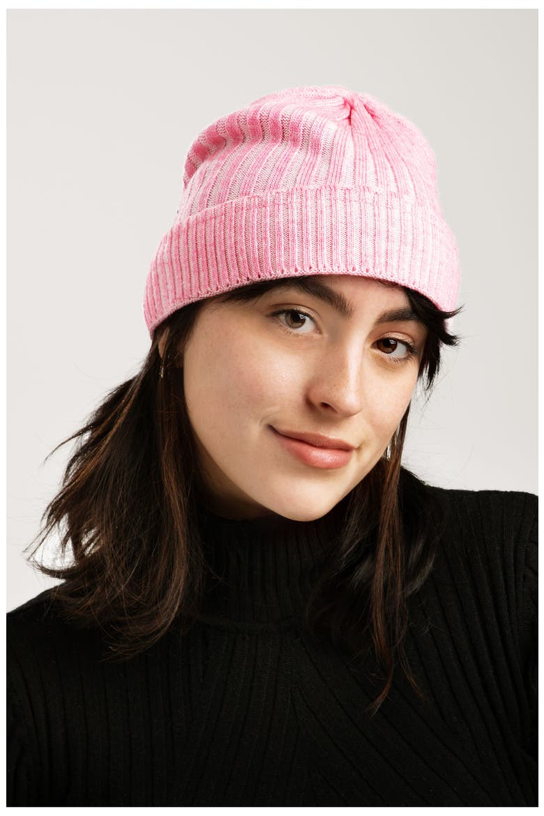 Slouchy Rib Knit Beanie, Alternate, color, PINK