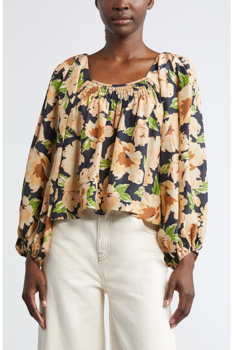 The Magpie Floral Print Silk Crop Top, Alternate, color, VICTORIAN ROSE PRINT