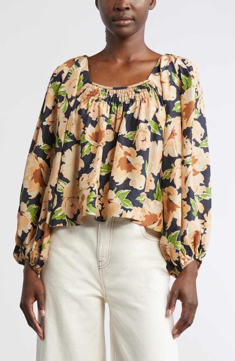 THE GREAT. The Magpie Floral Print Silk Crop Top, Alternate, color, 
