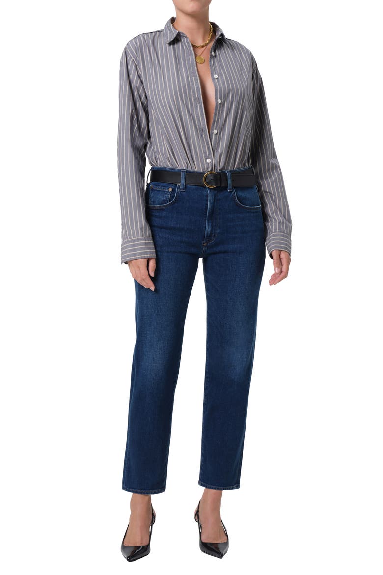 Delfina High Waist Ankle Straight Leg Jeans, Alternate, color, PIERRE LIGHT INDIGO