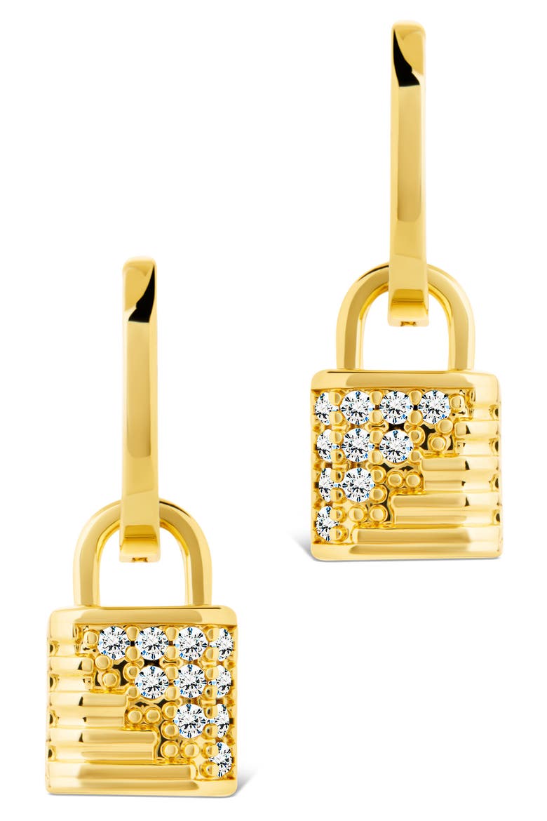 Lilian Cubic Zirconia Lock Hoop Earrings, Alternate, color, GOLD