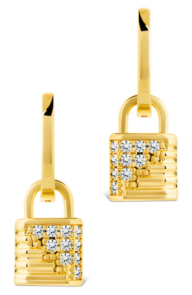 Sterling Forever Lilian Cubic Zirconia Lock Hoop Earrings, Alternate, color, Gold