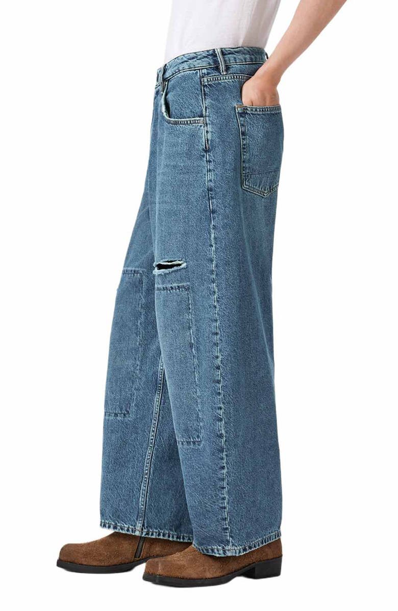 AllSaints Slouchy Barrel Leg Jeans, Alternate, color, Destroy Mid Indigo
