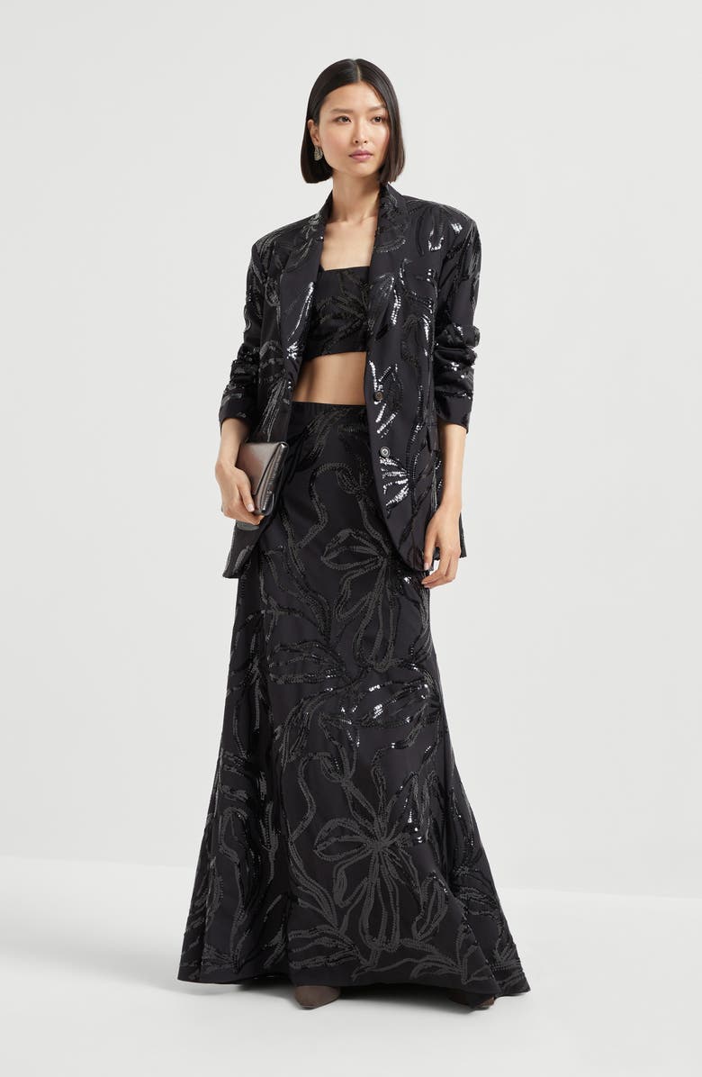 Brunello Cucinelli Top with dazzling floral embroidery, Alternate, color, Black