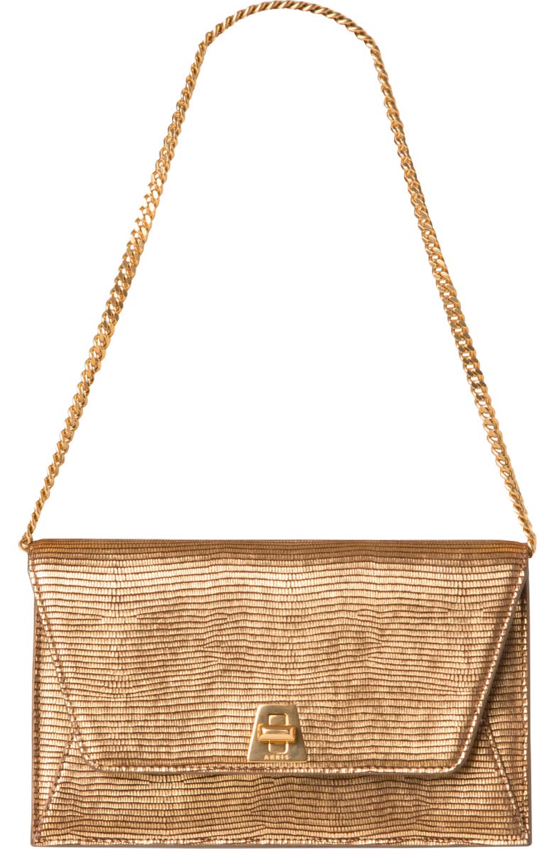 Akris Anouk Lizard Embossed Metallic Leather Shoulder Bag, Main, color, Bronze Gold