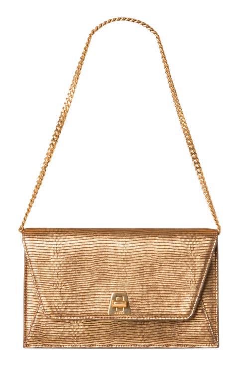 Anouk Lizard Embossed Metallic Leather Shoulder Bag