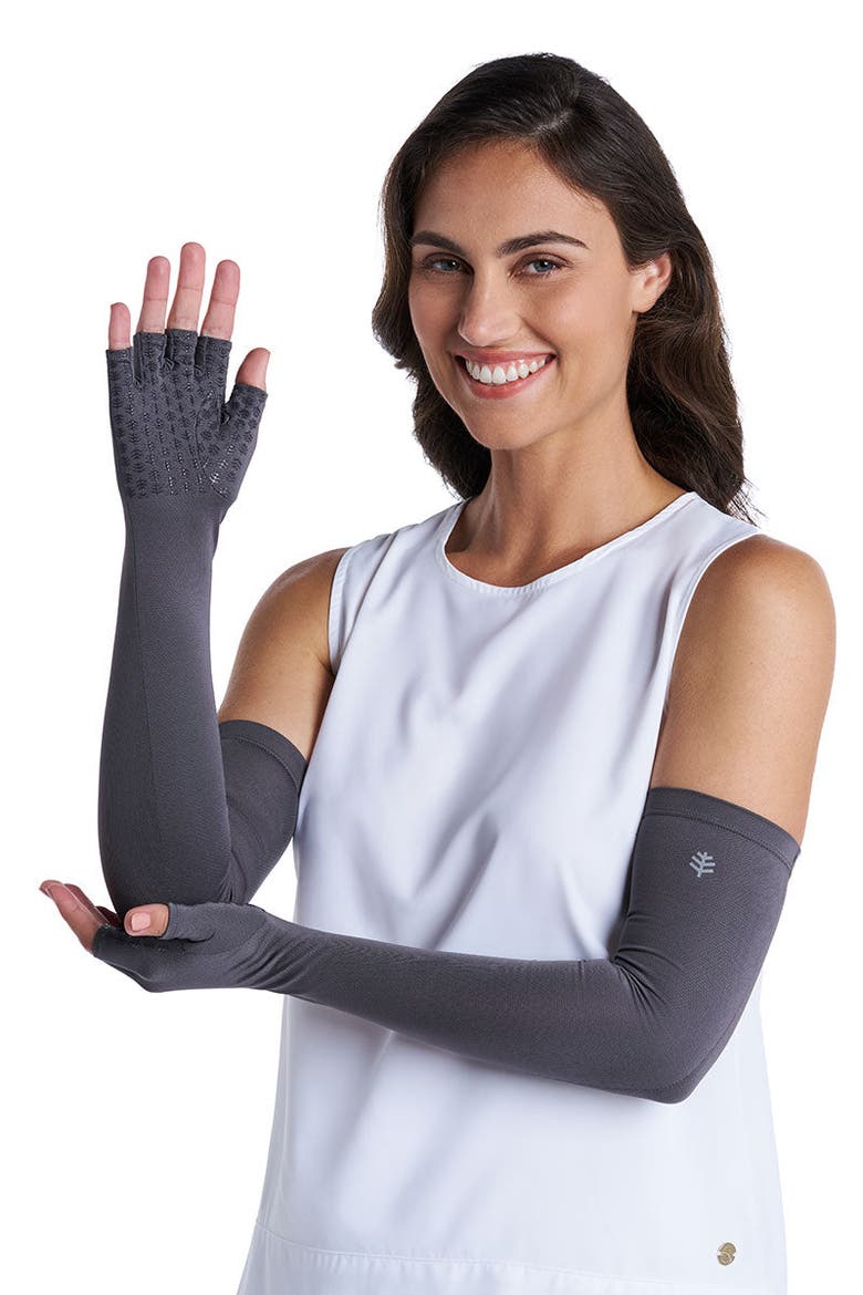 Perpetua Long Fingerless UV Sun Gloves, UPF 50+ Sun Protection, Alternate, color, Charcoal