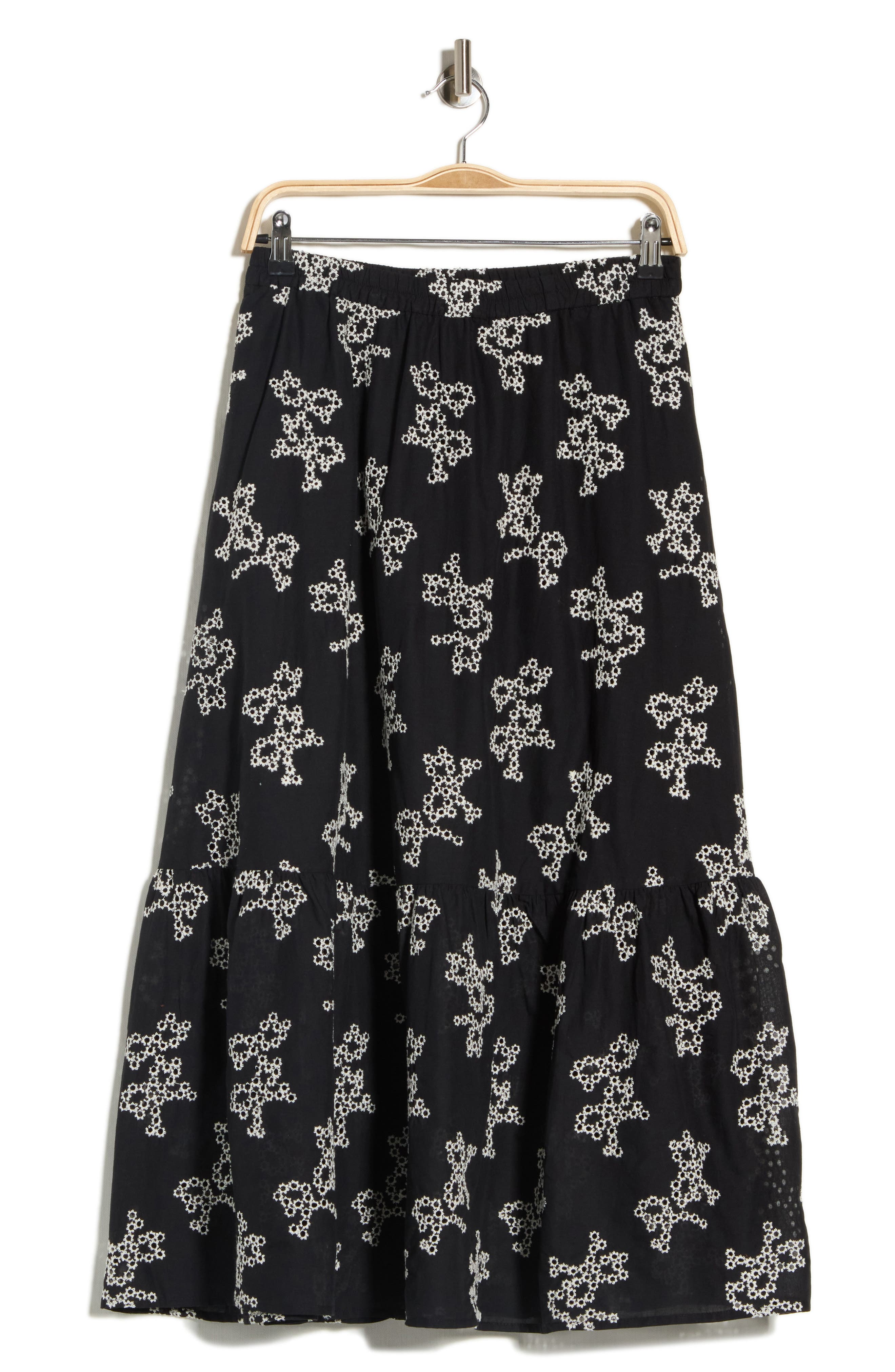 Ellen Tracy Floral Embroidered Cotton Voile Maxi Skirt