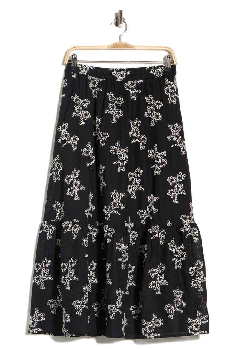 Floral Embroidered Cotton Voile Maxi Skirt, Alternate, color, BLACK FLORAL AOP