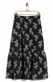 Ellen Tracy Floral Embroidered Cotton Voile Maxi Skirt