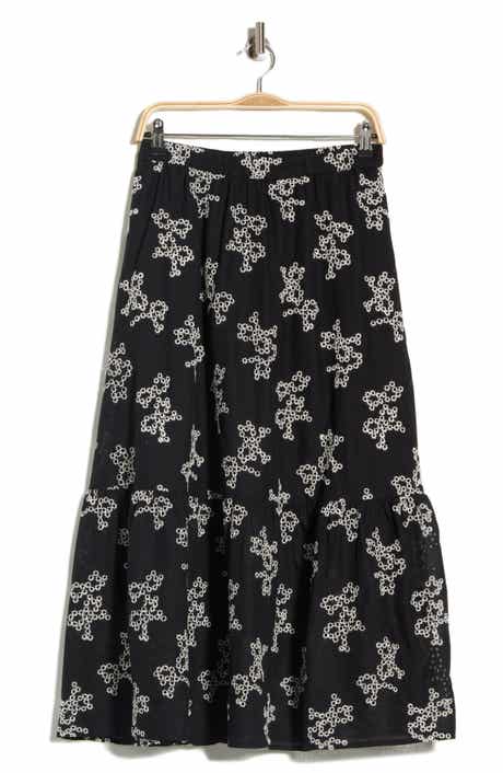 Ellen Tracy Floral Embroidered Cotton Voile Maxi Skirt