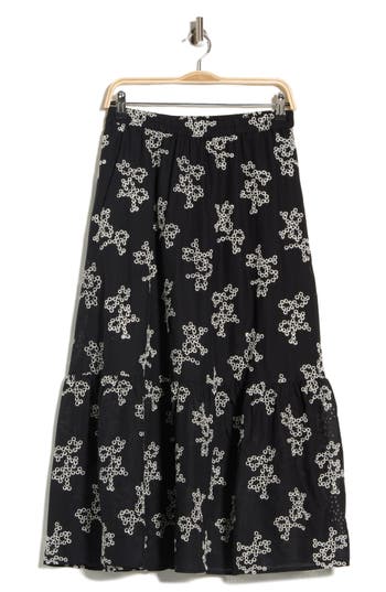 Ellen Tracy Floral Embroidered Cotton Voile Maxi Skirt In Black