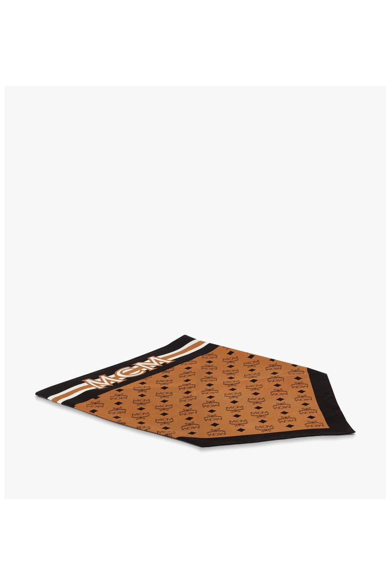 Monogram Print Triangle Silk Scarf, Alternate, color, Cognac