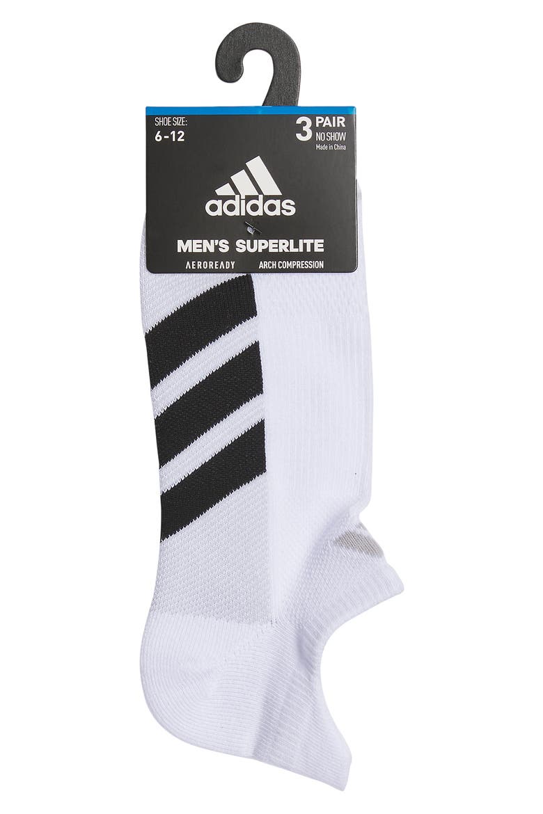 Superlite All Day 3-Pack AEROREADY No Show Socks, Alternate, color, WHITE/ BLACK/ CLEAR GREY