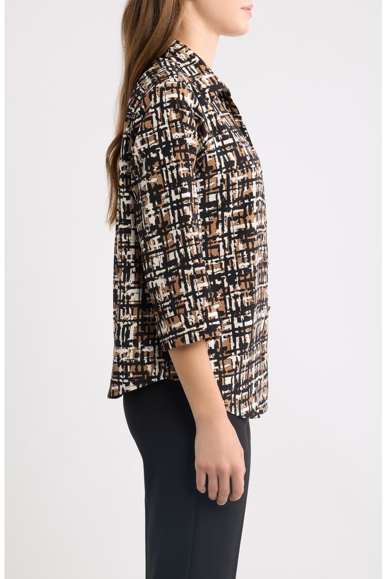 Grid Print Three-Quarter Sleeve Button Front Shirt, Alternate, color, VICUNA MULTI