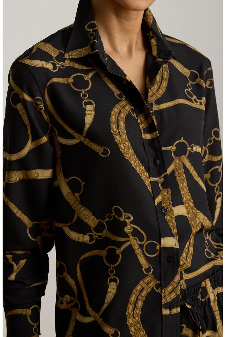 Belting Print Crêpe de Chine Button-Up Shirt, Alternate, color, BLACK/ MULTI