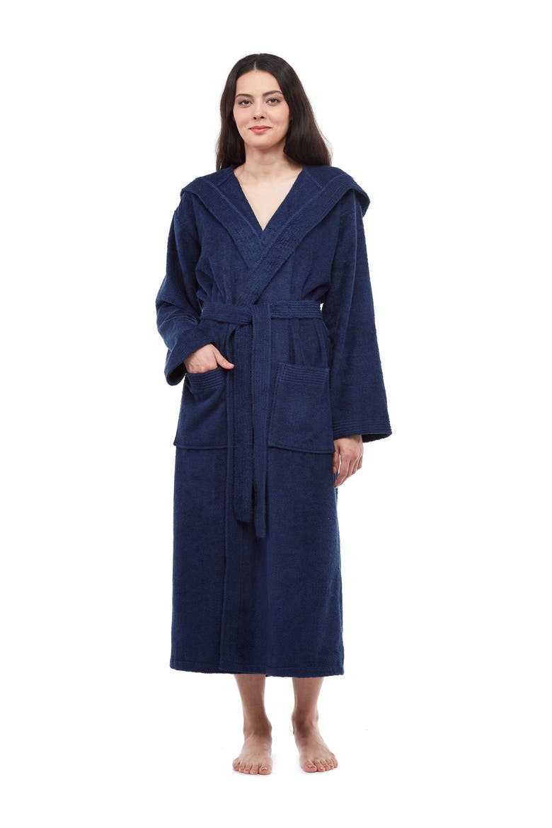Paradise Womens Hooded Cotton Bath Robe, Alternate, color, Navy