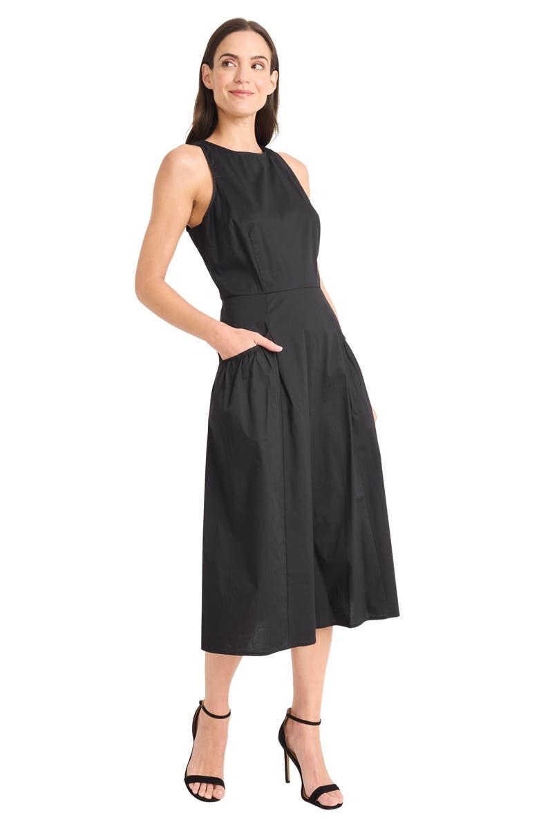 Maggy London Jewel Neck Gathered Dress, Alternate, color, Jet Black