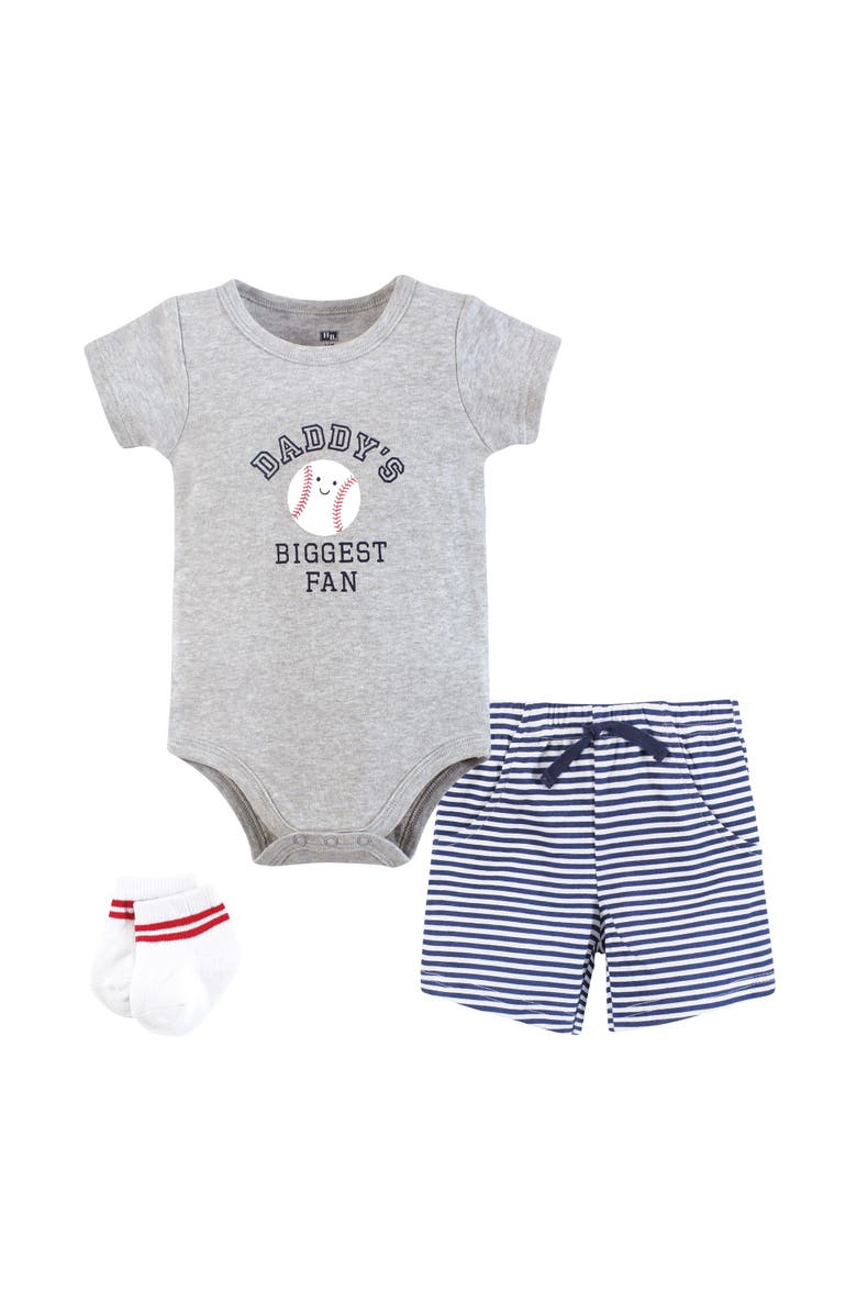 Hudson Baby Bodysuit, Short and Sock, Main, color, Baseball Biggest Fan