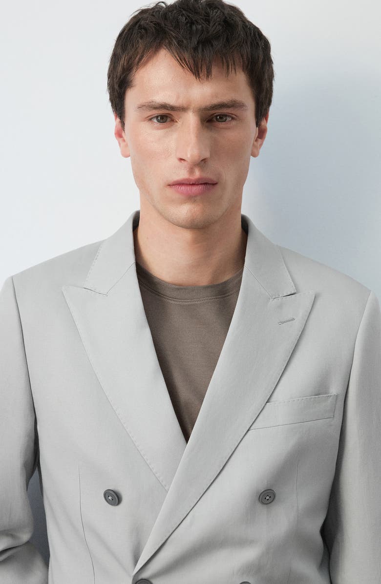 MANGO Amalfi Linen Slim Fit Double Breast Blazer, Alternate, color, Grey