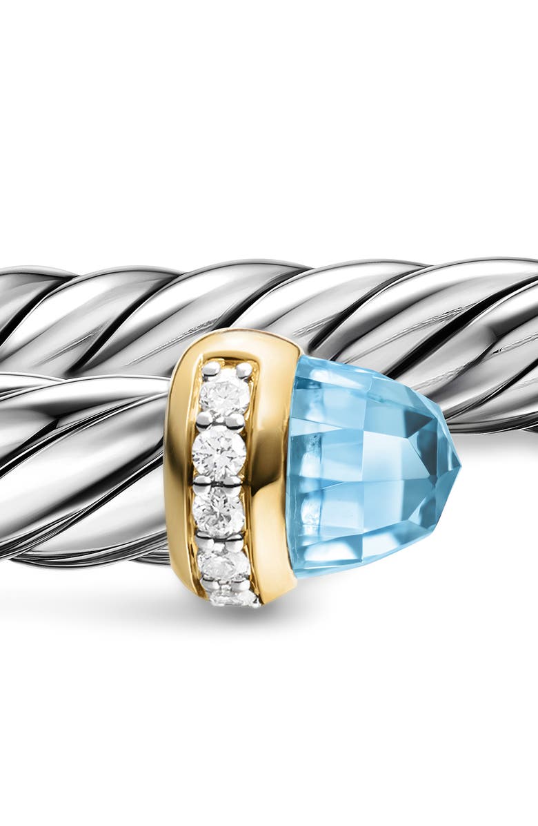 David Yurman Cable Flex Bracelet in Sterling Silver with 14K Gold, Prasiolite & Diamonds, 6mm, Alternate, color, Light Blue