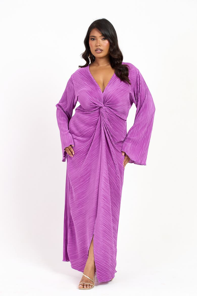 Curve Plisse Flare Sleeve Midaxi Dress, Alternate, color, Purple
