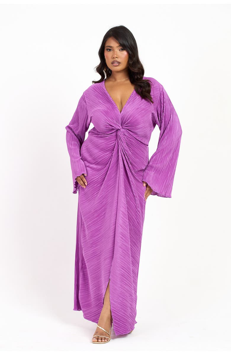 FASHION-SZN CURVE Curve Plisse Flare Sleeve Midaxi Dress, Alternate, color, Purple
