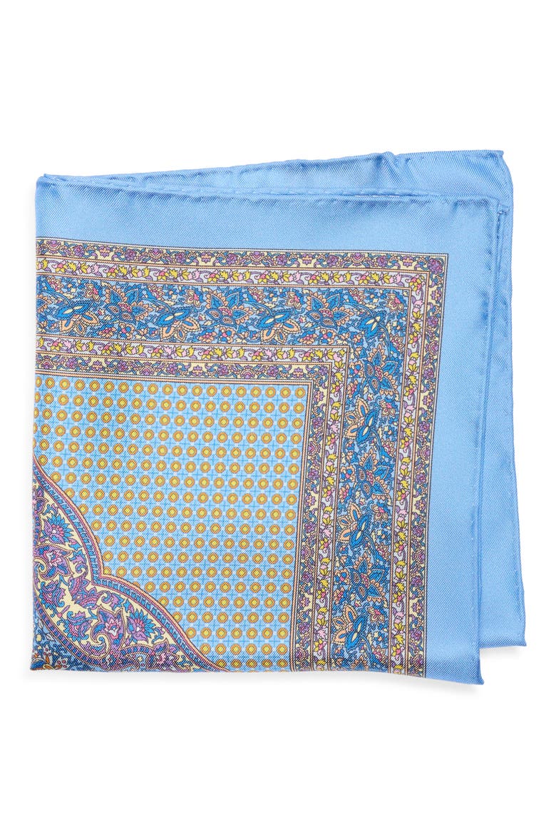 Paisley Floral Pocket Square, Main, color, BLUE/ CORAL