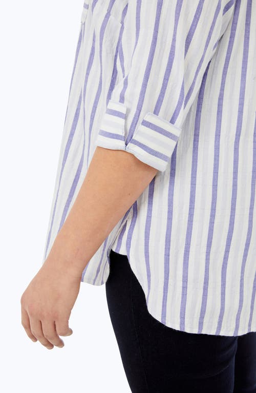 Foxcroft Germaine Soft Stripe Cotton Blend Tunic Shirt In Blue Multi