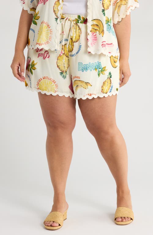 Sugarlips Zio Paradise Print Drawstring Shorts In White