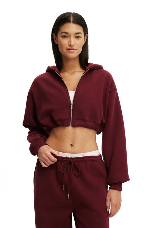 Women's Active Plush Micro Cropped Zip Through
