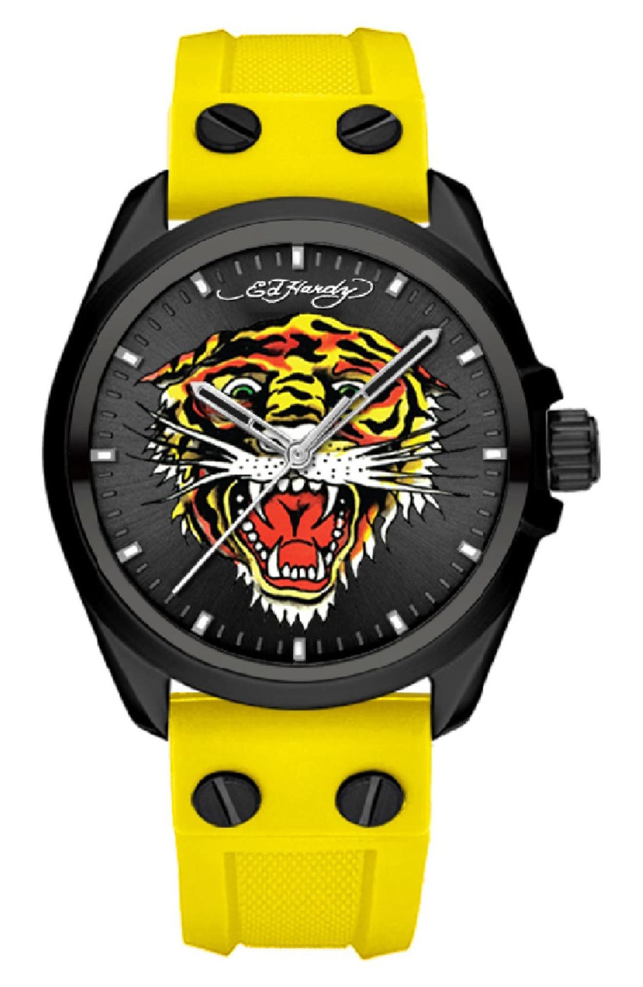 I TOUCH x Ed Hardy Tiger Art Silicone Watch, 38mm