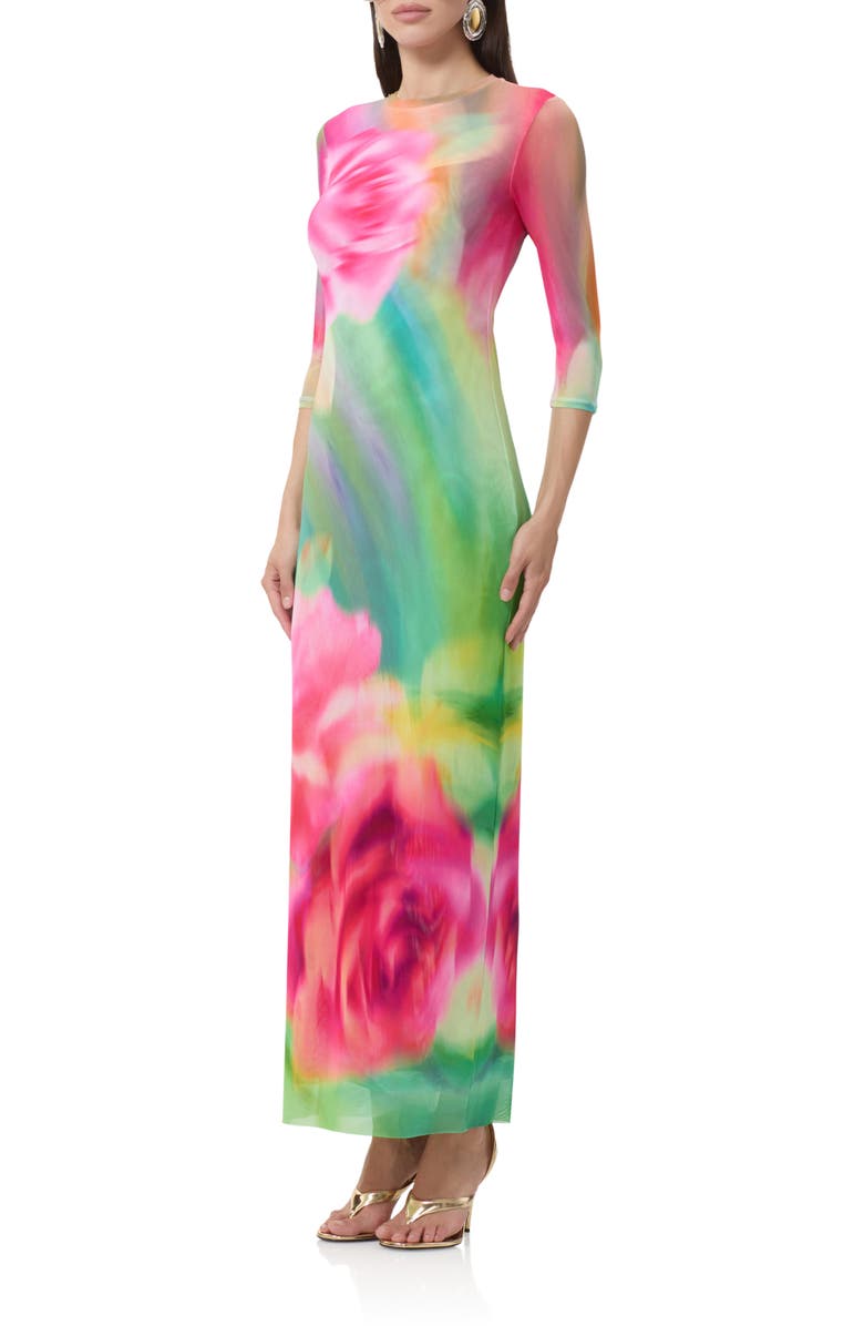 AFRM Kira Floral Print Body-Con Dress, Alternate, color, Green Rose