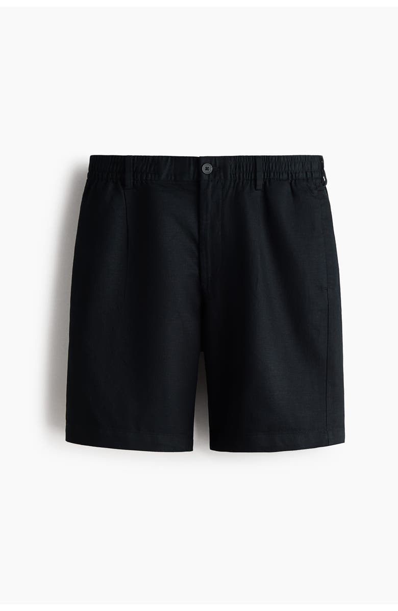H&M Relaxed Fit Linen-blend Shorts, Main, color, Black