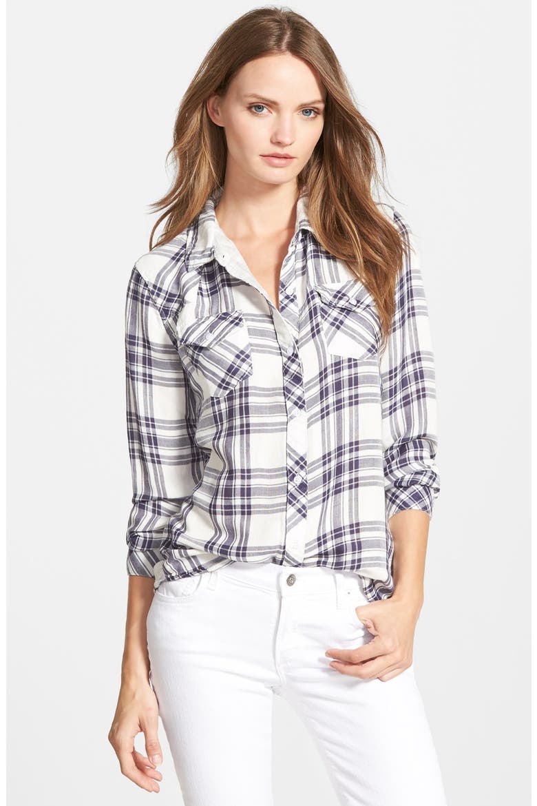 'Kendra' Plaid Shirt, Main, color, WHITE/ INDIGO