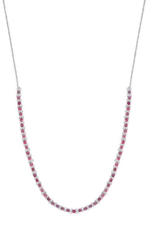 18-Inch Sterling Silver Ruby and Diamond Necklace