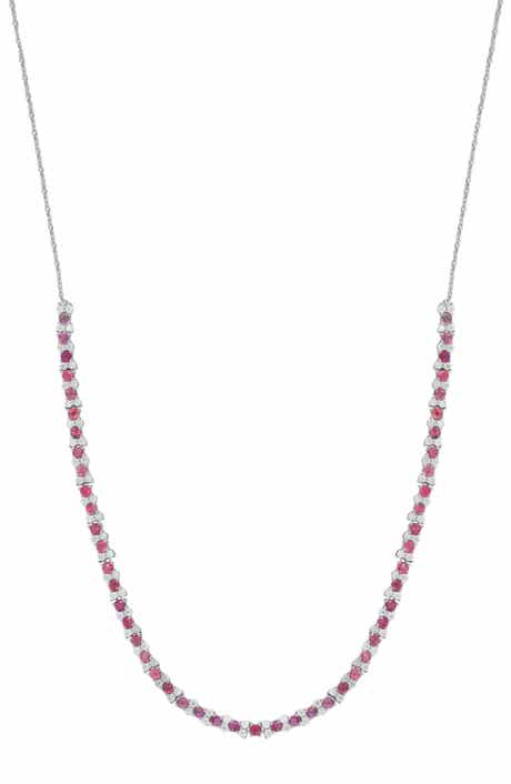 18-Inch Sterling Silver Ruby and Diamond Necklace